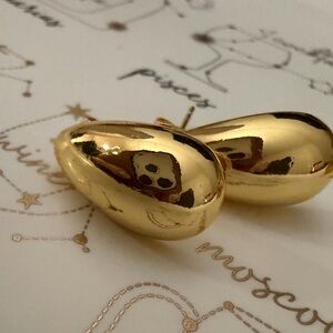 Shiny chunky gold teardrop dome stud earrings